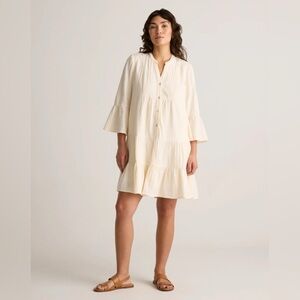 Quince 100% Organic Cotton Gauze Long Sleeve Tiered Mini Dress NWT
